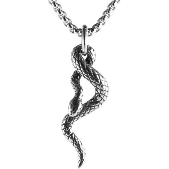 Gothic Men's Silver Stainless Steel Animal Snake Pendant Chain Necklace